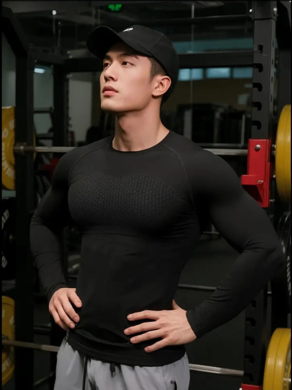 Tricou trening cu mânecă lungă pentru bărbați, croială Slim, respirabil, uscare rapidă, pentru alergare și sport