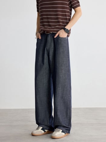 Danbaoni blugi bărbați culoare naturală, talie medie, croială dreaptă lejeră, ușori și respirabili, pantaloni casual de vară