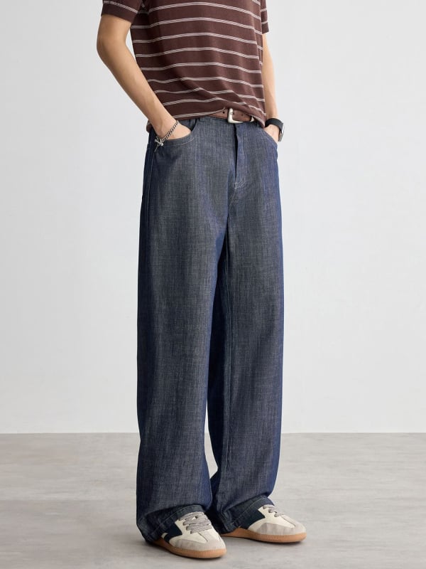 Danbaoni blugi bărbați culoare naturală, talie medie, croială dreaptă lejeră, ușori și respirabili, pantaloni casual de vară