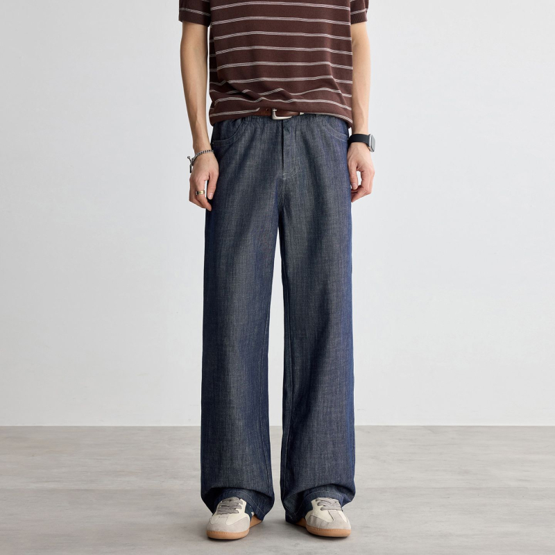 Danbaoni blugi bărbați culoare naturală, talie medie, croială dreaptă lejeră, ușori și respirabili, pantaloni casual de vară
