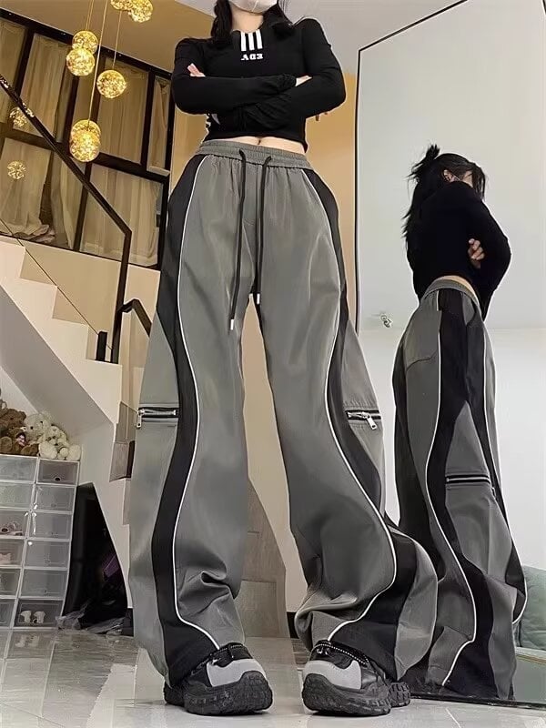 Pantaloni sport negri pentru bărbați, talie înaltă, croială largă, siluetă în stil harém, casual.