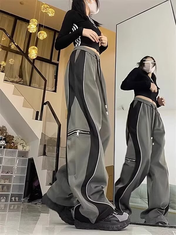 Pantaloni sport negri pentru bărbați, talie înaltă, croială largă, siluetă în stil harém, casual.
