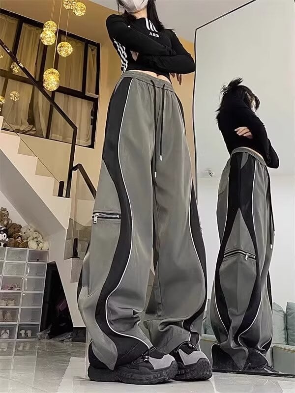 Pantaloni sport negri pentru bărbați, talie înaltă, croială largă, siluetă în stil harém, casual.