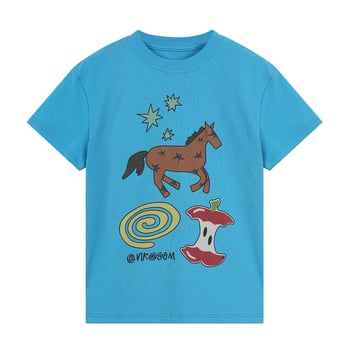 9071 Tricou unisex cu imprimeu cu desene animate, guler rotund, mâneci scurte, croială slim, 100% bumbac