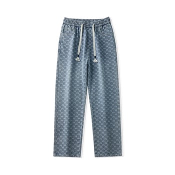 Blugi denim pentru bărbați, toamnă-iarnă, 2025-model, textură, croială dreptă, șnur în talie, croi larg