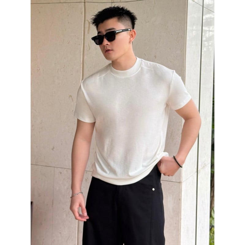 Tricou lejer din bumbac-poliester, mâneci scurte, senzație răcoroasă ice-silk, top de vară pentru bărbați, model 522