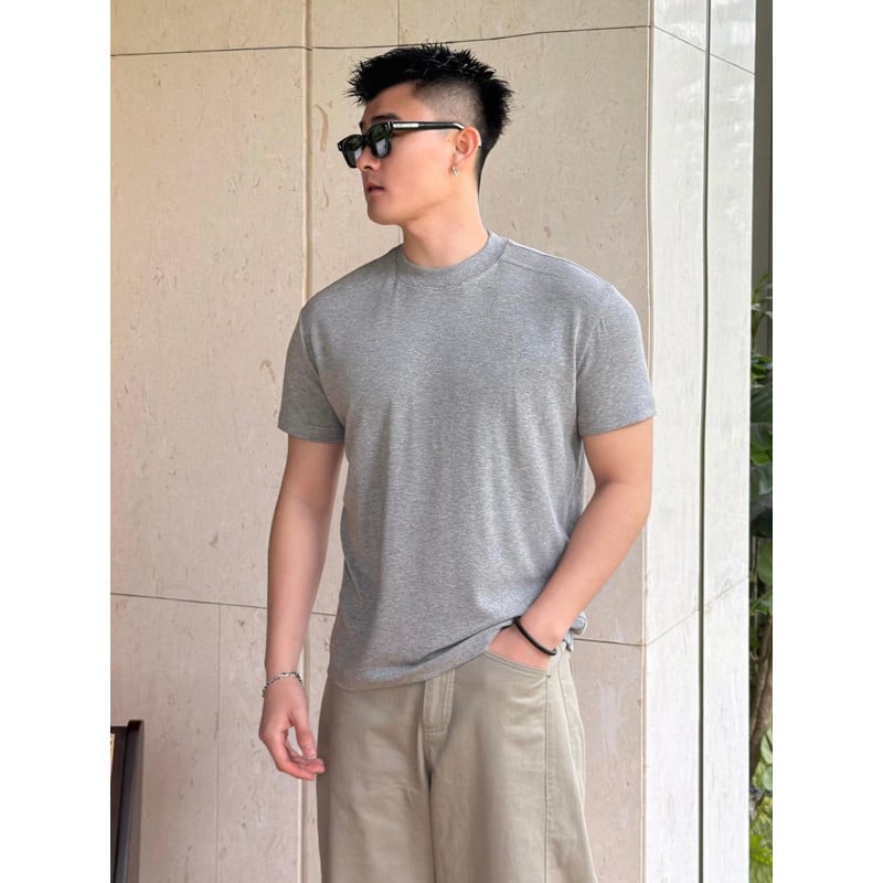 Tricou lejer din bumbac-poliester, mâneci scurte, senzație răcoroasă ice-silk, top de vară pentru bărbați, model 522