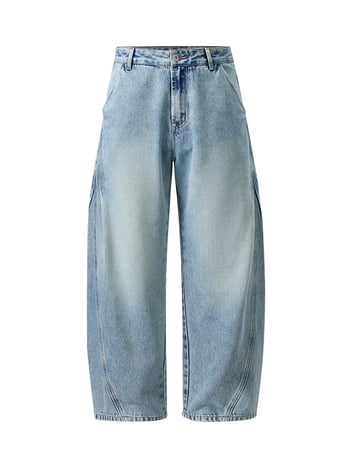 Blugi denim cu spălare vintage pentru bărbați, croială dreaptă relaxată, stil streetwear american, pantaloni denim casual versatili