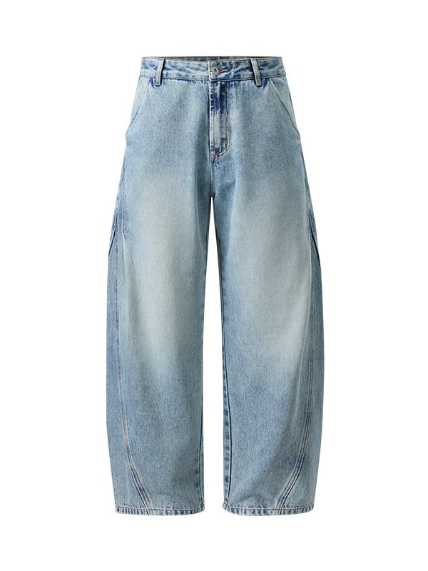Blugi denim cu spălare vintage pentru bărbați, croială dreaptă relaxată, stil streetwear american, pantaloni denim casual versatili