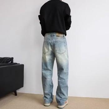 Blugi pentru bărbați drepti, croială lejeră, denim albastru deschis, din bumbac