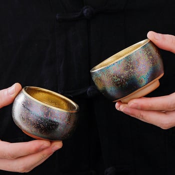 Ceainic Jian Zhan cu glazură multicoloră de paun și placare cu aur, ceramică lucrată manual, pentru uz personal, cadou