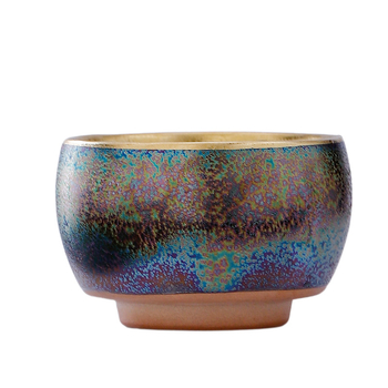 Ceainic Jian Zhan cu glazură multicoloră de paun și placare cu aur, ceramică lucrată manual, pentru uz personal, cadou