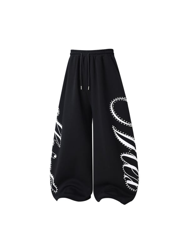 Vlex Official stil american cu design de nituri, imprimare cu litere grafitti, pantaloni trening largi pentru jazz
