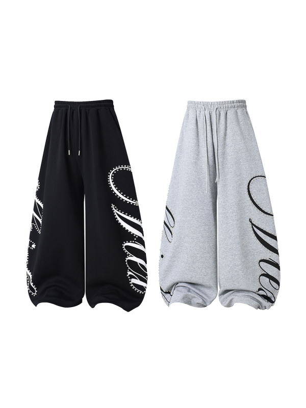 Vlex Official stil american cu design de nituri, imprimare cu litere grafitti, pantaloni trening largi pentru jazz