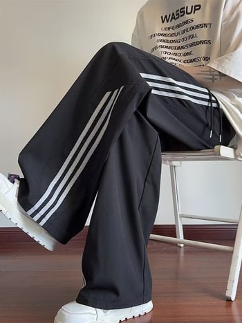 Pantaloni de vară pentru bărbați din mătase de gheață, croială relaxată, uscare rapidă, cu dungi casual pentru sport