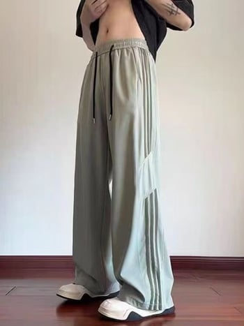 Pantaloni de vară pentru bărbați din mătase de gheață, croială relaxată, uscare rapidă, cu dungi casual pentru sport