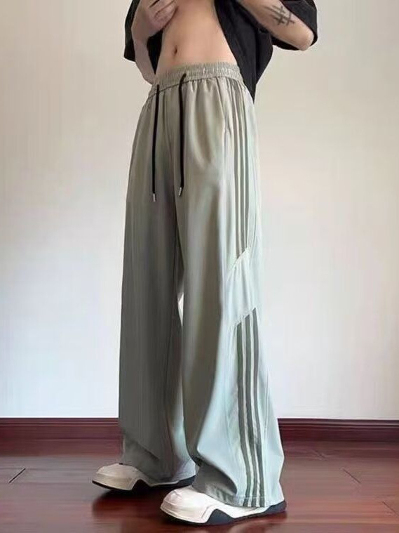 Pantaloni de vară pentru bărbați din mătase de gheață, croială relaxată, uscare rapidă, cu dungi casual pentru sport