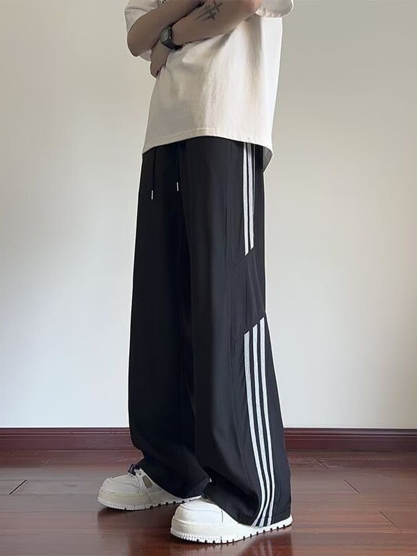 Pantaloni de vară pentru bărbați din mătase de gheață, croială relaxată, uscare rapidă, cu dungi casual pentru sport