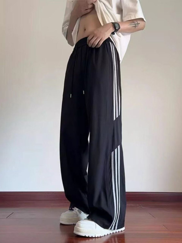 Pantaloni de vară pentru bărbați din mătase de gheață, croială relaxată, uscare rapidă, cu dungi casual pentru sport