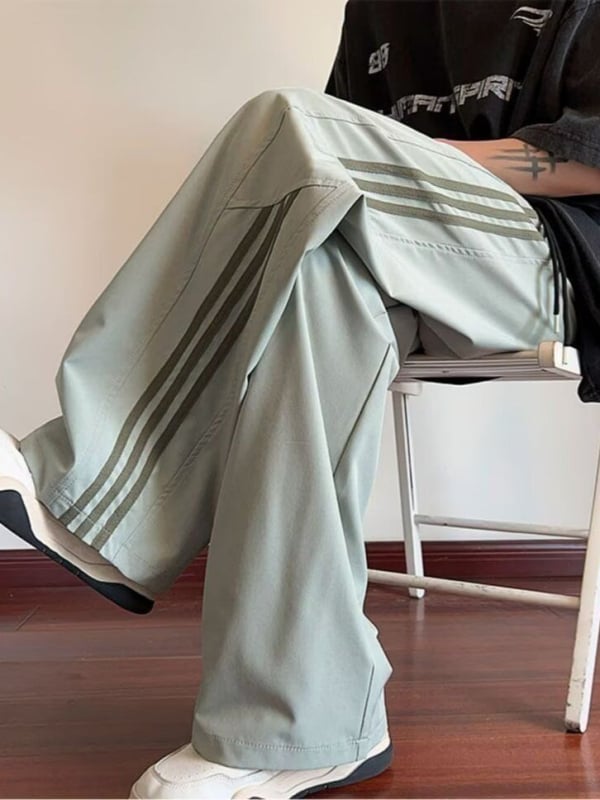 Pantaloni de vară pentru bărbați din mătase de gheață, croială relaxată, uscare rapidă, cu dungi casual pentru sport