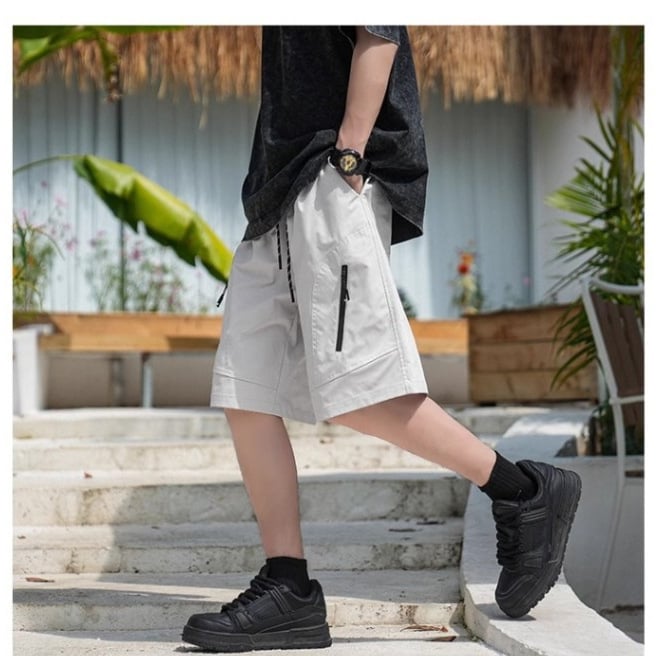 Shorts de lucru cu fermoar pentru bărbați, stil funcțional, vară, lungime medie, croială lejeră, uscare rapidă