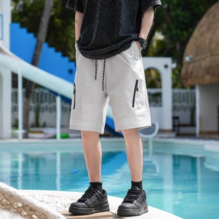Shorts de lucru cu fermoar pentru bărbați, stil funcțional, vară, lungime medie, croială lejeră, uscare rapidă