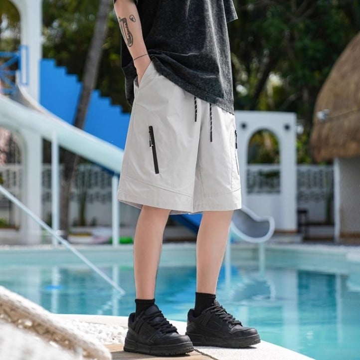 Shorts de lucru cu fermoar pentru bărbați, stil funcțional, vară, lungime medie, croială lejeră, uscare rapidă