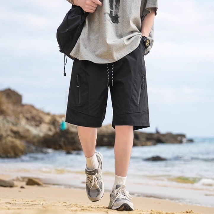 Shorts de lucru cu fermoar pentru bărbați, stil funcțional, vară, lungime medie, croială lejeră, uscare rapidă