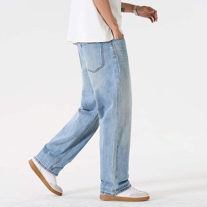 Jeans bărbați, croială lejeră, siluetă dreptă și largă, denim 100% bumbac, primăvară-vară 2026