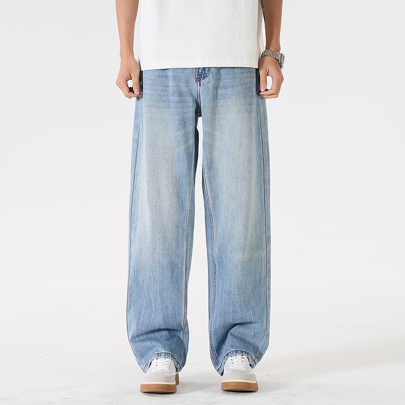 Jeans bărbați, croială lejeră, siluetă dreptă și largă, denim 100% bumbac, primăvară-vară 2026