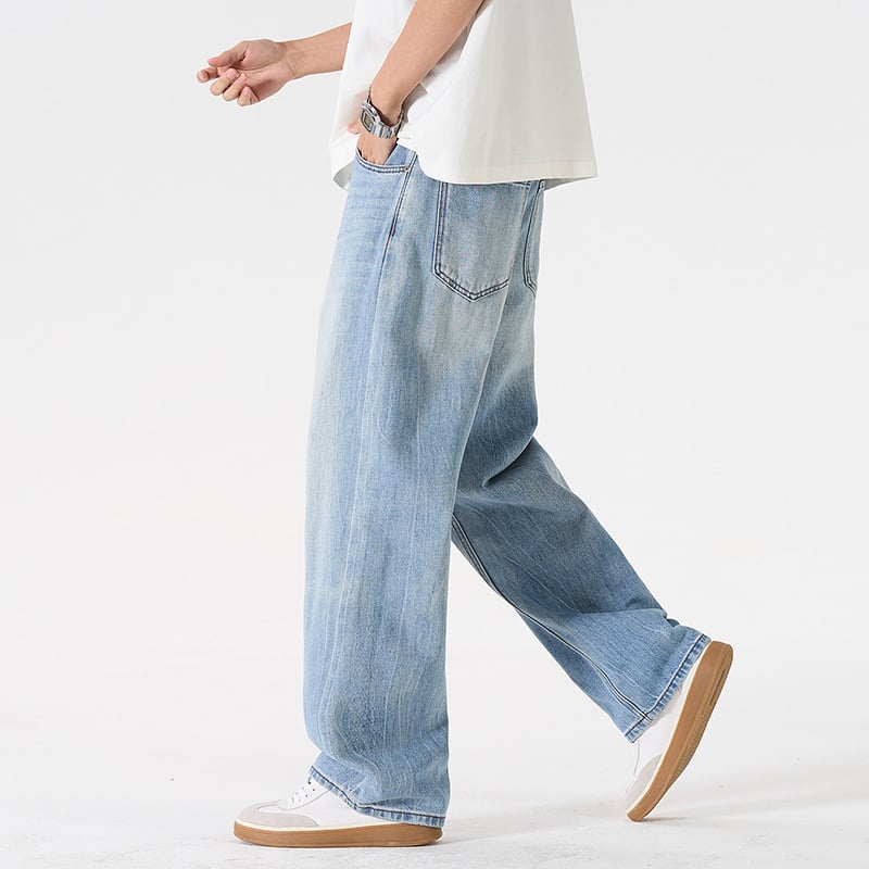 Jeans bărbați, croială lejeră, siluetă dreptă și largă, denim 100% bumbac, primăvară-vară 2026