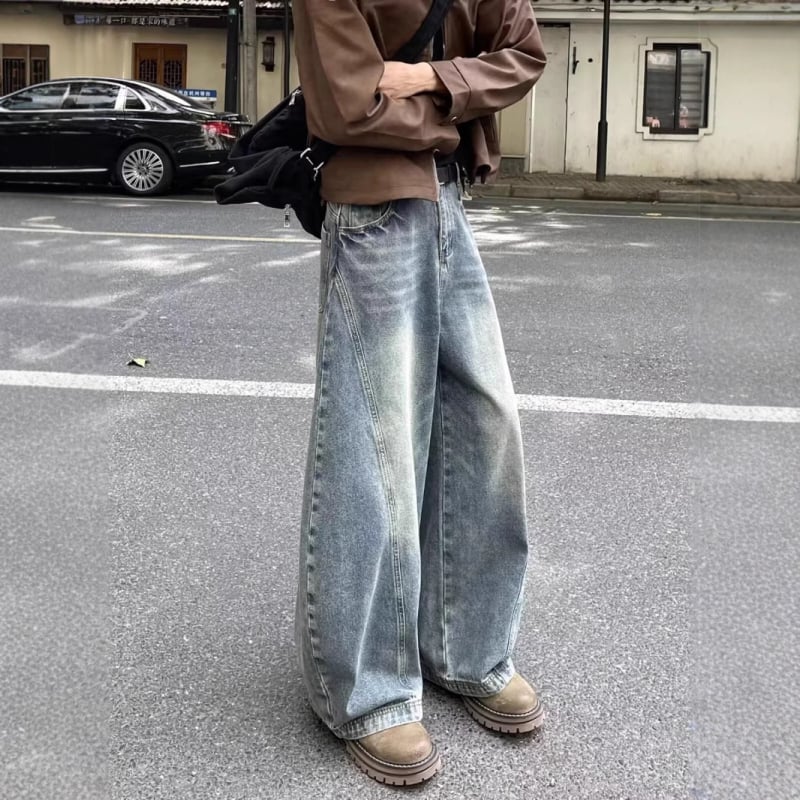 Blugi pentru bărbați toamnă–iarna 2025, croială dreaptă, lejeri, picioare largi, stil casual