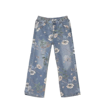 Blugi denim cu imprimeu pentru bărbați, vară, croială dreaptă, croială lejeră, lungime până la podea, stil High Street