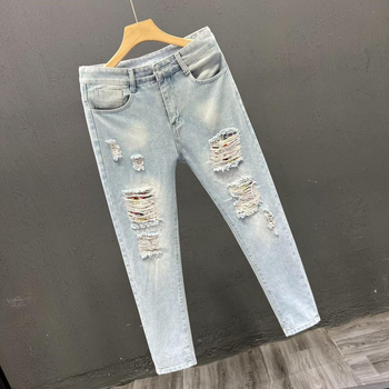 Jeansi denim vintage pentru bărbați – croială dreaptă, croială lejeră, picioare largi, stil american, pantaloni casual lungi