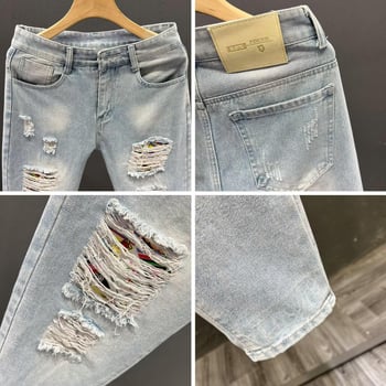 Jeansi denim vintage pentru bărbați – croială dreaptă, croială lejeră, picioare largi, stil american, pantaloni casual lungi