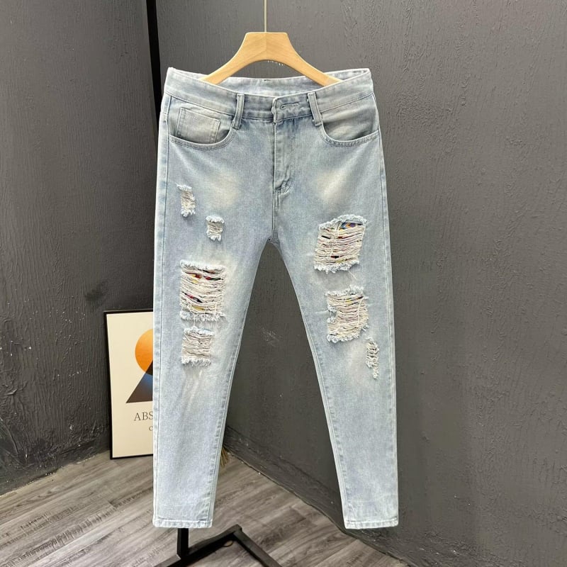 Jeansi denim vintage pentru bărbați – croială dreaptă, croială lejeră, picioare largi, stil american, pantaloni casual lungi