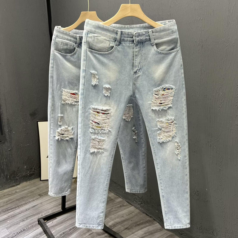 Jeansi denim vintage pentru bărbați – croială dreaptă, croială lejeră, picioare largi, stil american, pantaloni casual lungi
