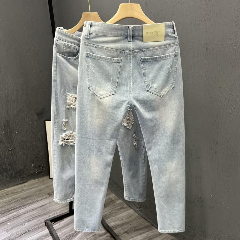 Jeansi denim vintage pentru bărbați – croială dreaptă, croială lejeră, picioare largi, stil american, pantaloni casual lungi