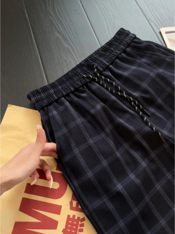 Pantaloni casual pentru bărbați, talie elastică, în carouri, croială lejeră, largi, blocuri de culoare