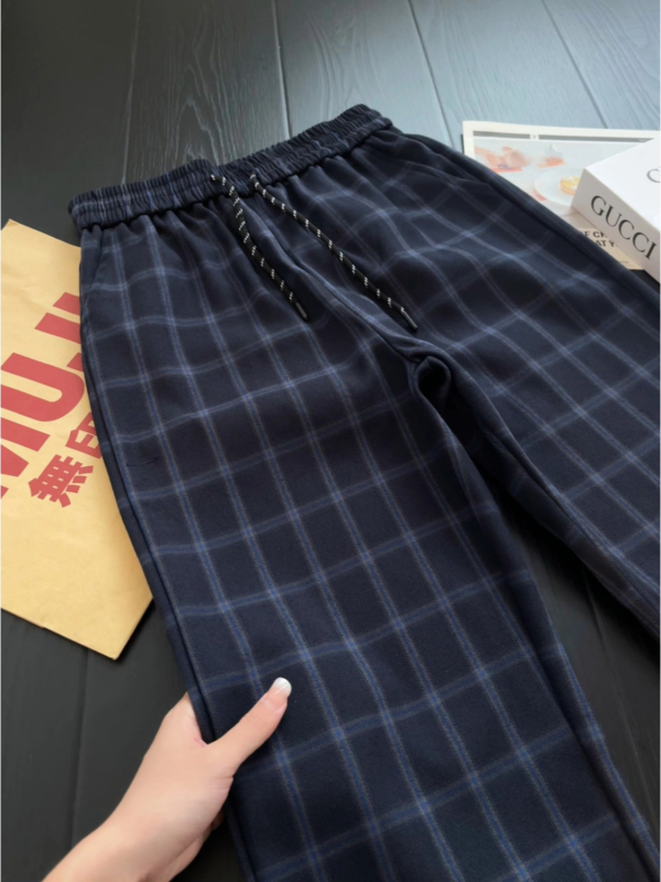 Pantaloni casual pentru bărbați, talie elastică, în carouri, croială lejeră, largi, blocuri de culoare