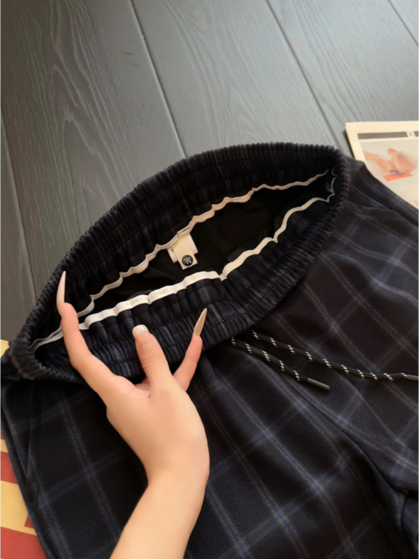 Pantaloni casual pentru bărbați, talie elastică, în carouri, croială lejeră, largi, blocuri de culoare