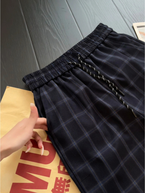 Pantaloni casual pentru bărbați, talie elastică, în carouri, croială lejeră, largi, blocuri de culoare