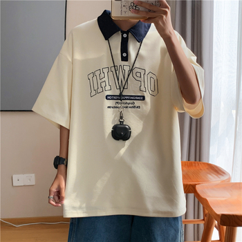 Polo pentru bărbați cu textură waffle, mâneci scurte, stil japonez, vară casual, croială lejeră