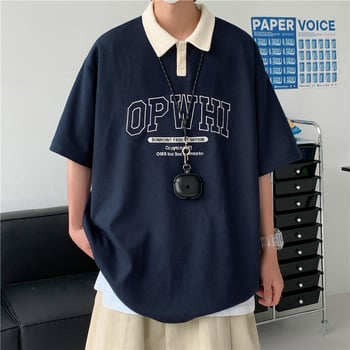 Polo pentru bărbați cu textură waffle, mâneci scurte, stil japonez, vară casual, croială lejeră