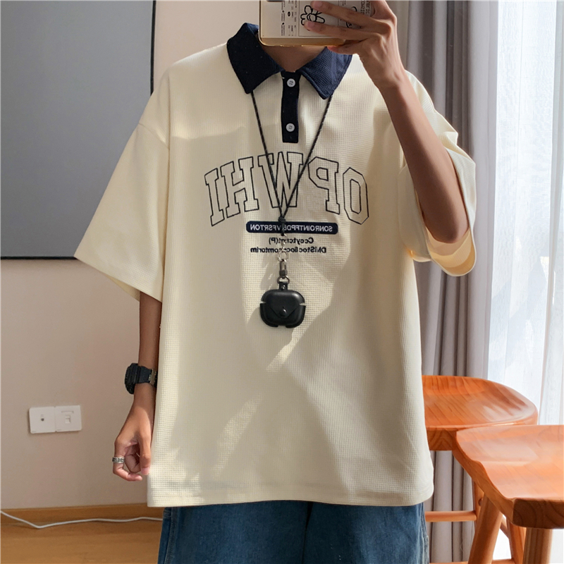 Polo pentru bărbați cu textură waffle, mâneci scurte, stil japonez, vară casual, croială lejeră