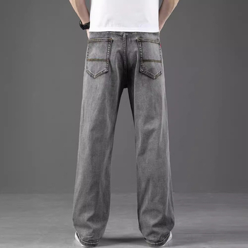 Blugi bărbătești drepti, croială lejeră, mărime mare, gri fum, subțiri, casual, elastici, pantaloni lungi
