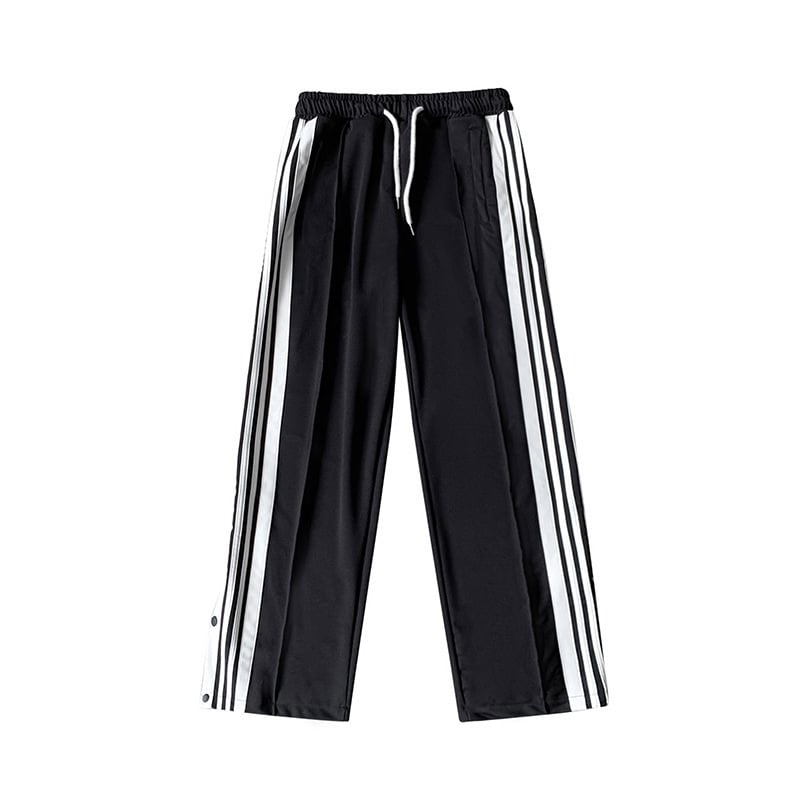 Pantaloni bărbați cu dungi, nasturi pe lateral, largi, croială dreaptă, casual de toamnă