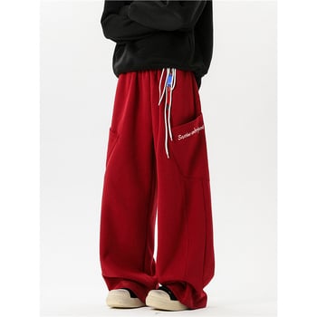 Pantaloni sport casual unisex bleumarin închis, stil retro american primăvară, croială lejeră