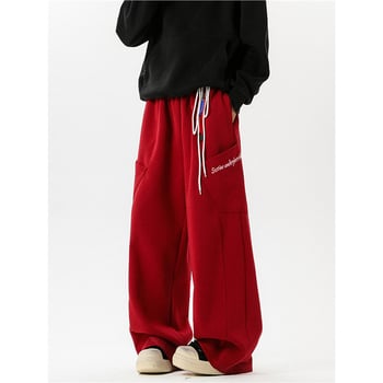 Pantaloni sport casual unisex bleumarin închis, stil retro american primăvară, croială lejeră