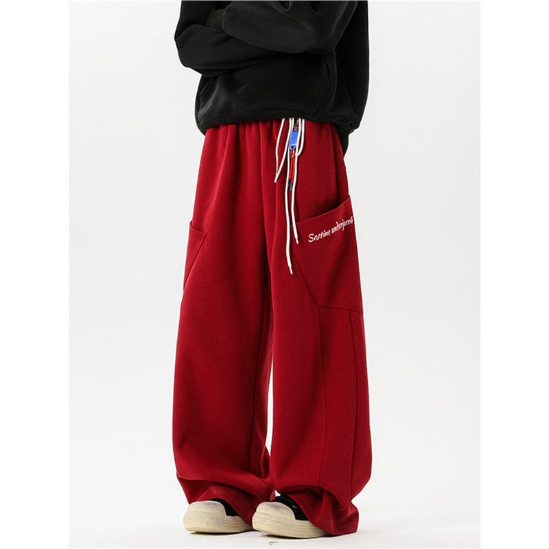 Pantaloni sport casual unisex bleumarin închis, stil retro american primăvară, croială lejeră